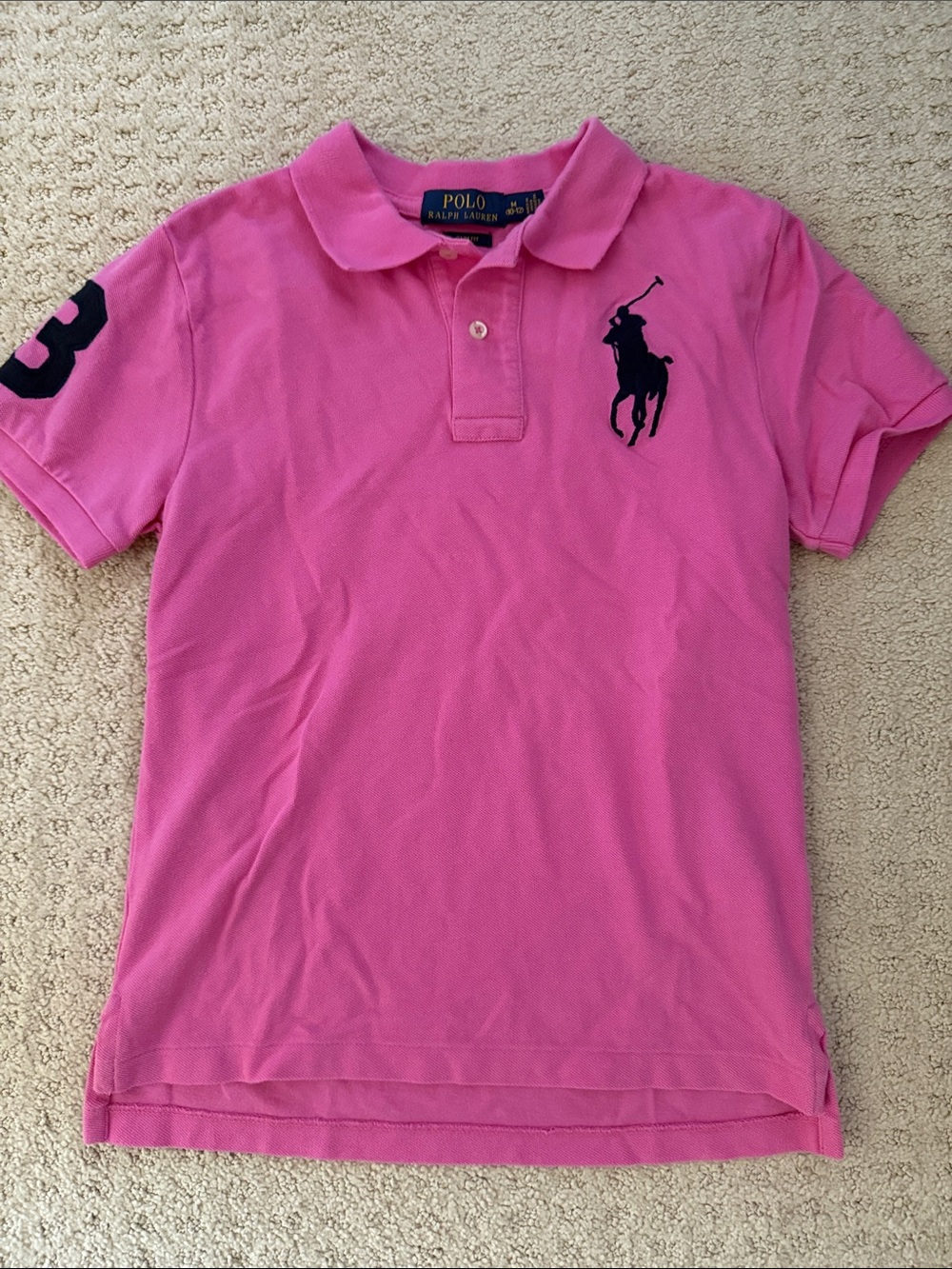 Polo by Ralph Lauren Kids’ Bright Pink Cotton Polo with Navy Logo Size M (10-12)
